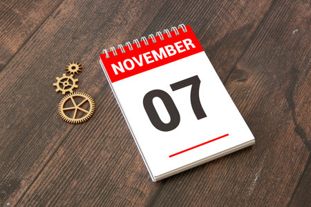 November 7 calendar date text on wooden blocks with copy space for ideas or text. Copy space and calendar conceptの写真素材