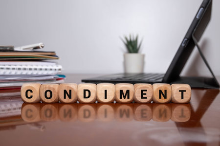 The word Spice was created from wooden letter cubes. Gastronomy and spices. close up.の写真素材