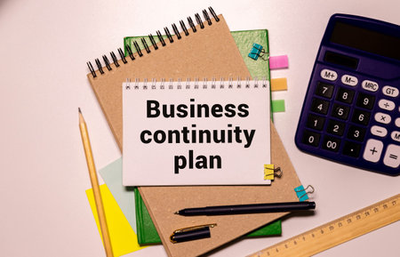 Business Continuity Plan. The text label in the folder office of the Registrar and chart the effectiveness of business planning. Strategy for achieving goals in the future.の写真素材