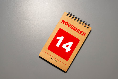 November 14. Date of November month. Wood table for backgroundの写真素材