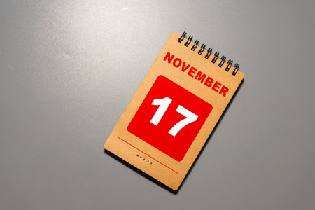 Wood blocks in box with date, day and month 17 November. Wooden blocks calendar.