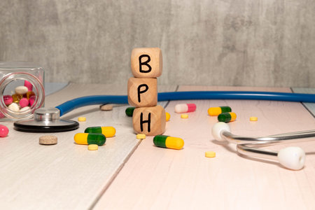 BPH Benign Prostatic Hyperplasia word made with building blocks, BPH word as medical concept.の写真素材