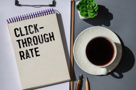Concept of CTR - Click Through Rate write on sticky notes isolated on Wooden Table.の写真素材