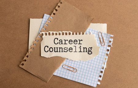 top view. calculator. glasses diary diary. text CAREER COUNSELING,の写真素材