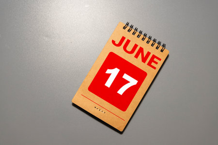 17 June wooden calendar with customizable space for text or ideas. June month conceptの写真素材