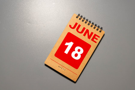 18 June wooden calendar with customizable space for text or ideas. June month conceptの写真素材