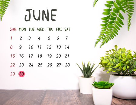 June 30th.June 30 white wooden calendar on vintage wood abstract background. Summer day.Copyspace for your text.の写真素材
