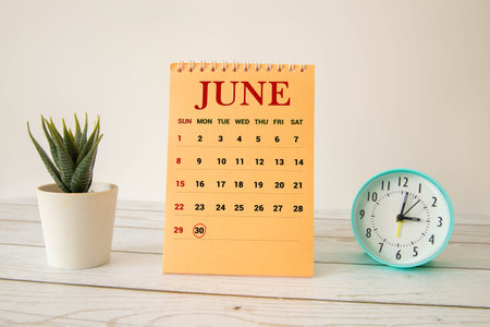 June 30th.June 30 white wooden calendar on vintage wood abstract background. Summer day.Copyspace for your text.の写真素材