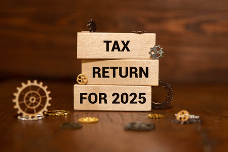 Planning 2025 tax new year symbol. Concept words 2025 Tax on beautiful white puzzle. Beautiful white puzzle background. Businessman hand. Business 2025 tax new year concept. Copy space.の写真素材