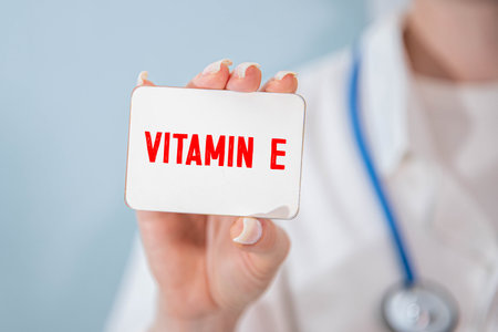 medical text VITAMIN E on the card. white background, medicine. medical conceptの写真素材