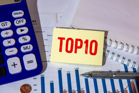 Top 10 List, business motivational inspirational quotes, words typography top view wooden lettering conceptの写真素材
