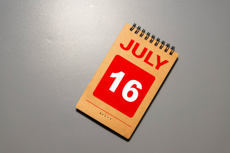 July 16th. Image of july 16, calendar on yellow background. Summer time. With empty space for text