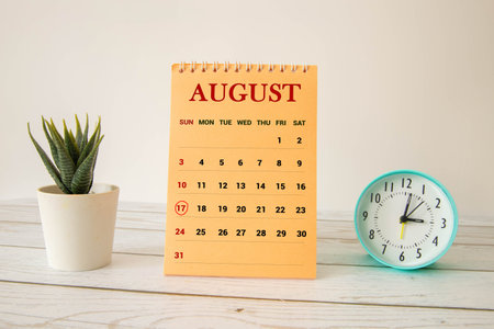 August 17th. Image of August 17, calendar on yellow background with empty space for text. Summer...