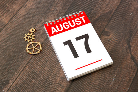 August 17th. Image of August 17, calendar on yellow background with empty space for text. Summer...