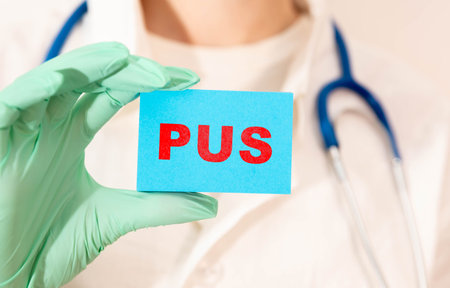 Pus is a word made of wooden blocks. Medical concept.