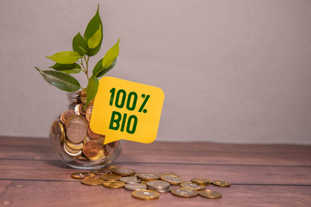 Tag on a blackboard - 100 percent Bioの写真素材