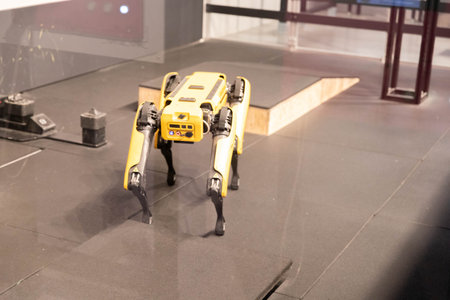 Yellow robot dog, suitable for industrial detection and remote operation.の写真素材