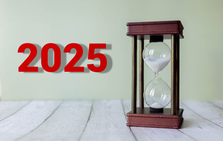 handwritten of 2024 to 2025 year on note paper on wooden background. new year concept.の写真素材