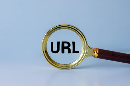 A computer laptop is isolated on a white background with a magnifying glass searching the internet.の写真素材