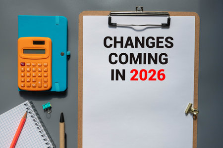 Changes coming in 2026 text on paper card with alarm clock on green background