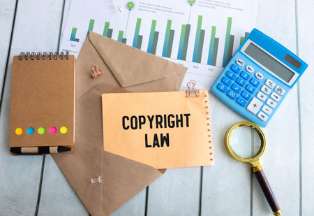 Business photo shows hand written text Copyright lawの写真素材