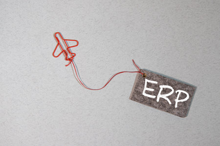 Colorful block with text ERP. ERP acronym for ENTERPRISE RESOURCE PLANNINGの写真素材