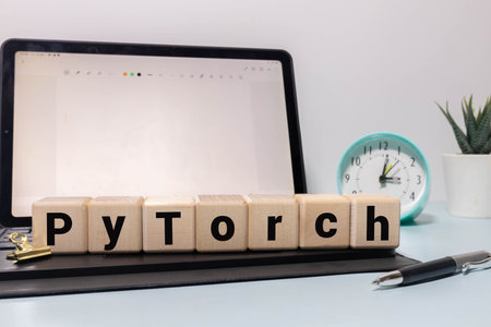 PYTORCH spelled using black keys from computer keypad, computer programming language, white backgroundの写真素材