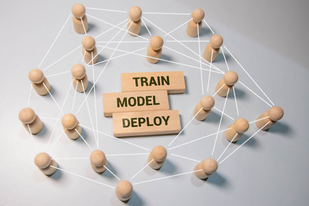 Employee utilizing AI resources and platforms to train and deploy machine learning models, handheld camera shot. Man monitoring and maintaining artificial intelligence company systems, camera Aの写真素材