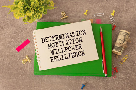 Inspirational and Motivational Concept - determination motivation willpower resilience text background. Stock photo.の写真素材
