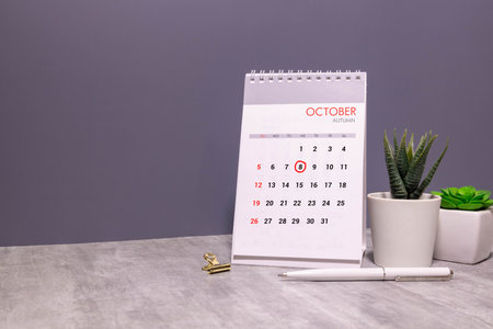 October 8.October 8 on wooden cubes on a wooden background.Autumn.Calendar for October.の写真素材