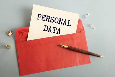 PERSONAL DATA text on keyboard key description.の写真素材