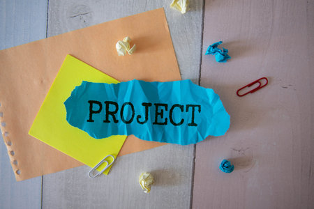 There is a word card with the word Project. It is as an eye-catching image.