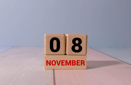 Wooden calendar with the date November 8.Monthly calendar for planning and management concept on...