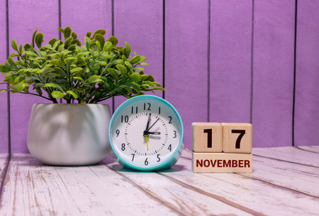 Day November, 17 on gray backgroundの写真素材