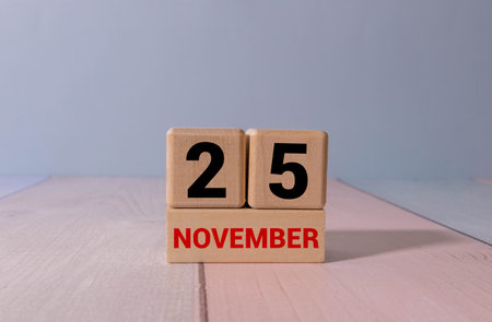 Wooden Calendar Showing the Date of November 25th. Day 25 of November Monthの写真素材