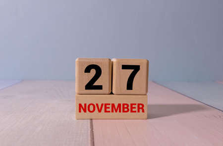 Wooden Calendar Showing the Date of November 27th. Day 27 of November Month