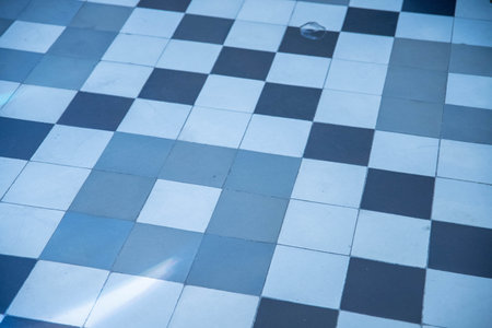 black and white checkered floor, copy space.の写真素材
