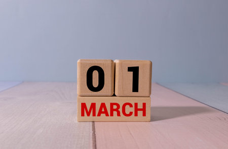 Desk calendar for use in different ideas. Spring month - March and the number on the cubes 01....