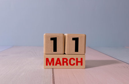 Wooden Calendar Showing the Date of March 11th. Day 11 of March month.