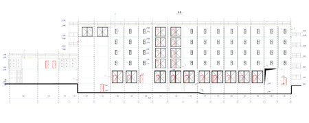 Architectural section of a five-story building with a basement.のイラスト素材