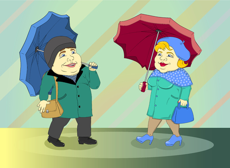 Fat people was found in autumn in the rainのイラスト素材