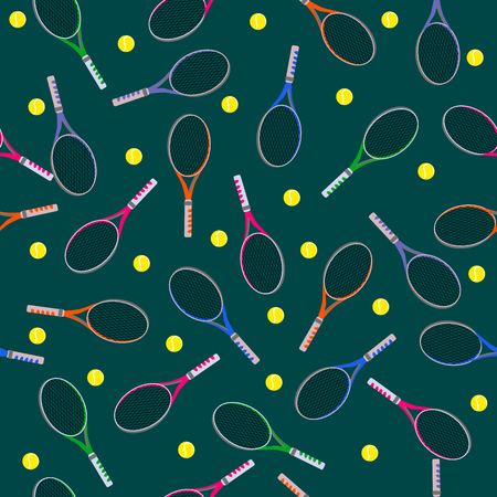 Tennis racket and ball on green background illustration.のイラスト素材