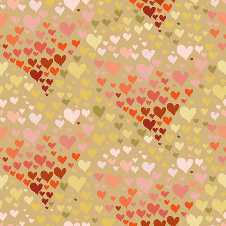 Valentines day seamless pattern, contour hearts from many small hearts. Vector illustration in warm colorsのイラスト素材
