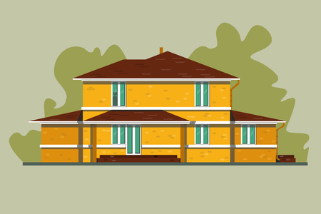 The facade of a two-storey brick house. Side Viewのイラスト素材