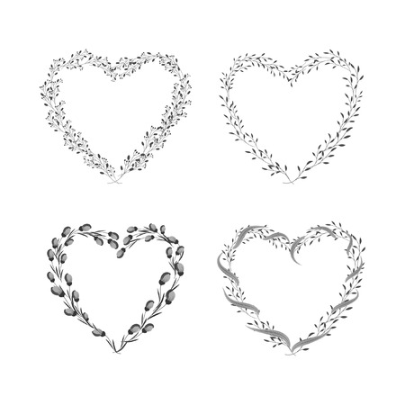 Heart from Flowers. Set of hearts frames. Vector background. Floral romantic frame. Vintage background. Place for text. Invitation.のイラスト素材