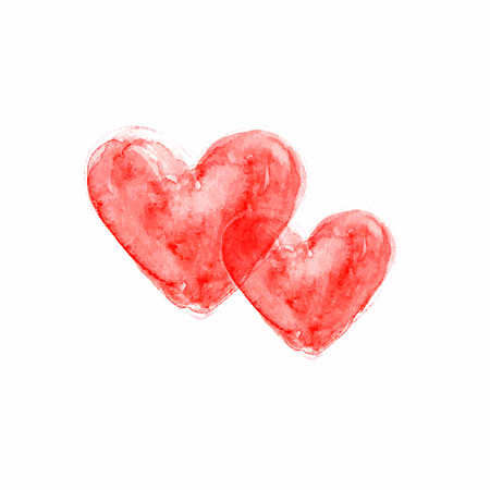 Two hearts. Watercolor vector backrgound. Red.のイラスト素材