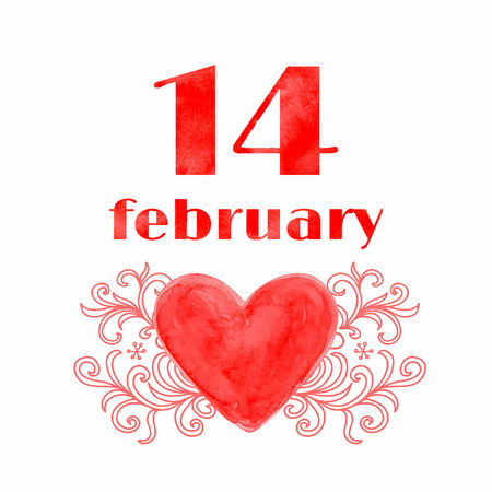 Watercolor background. 14 February. Valentines day.のイラスト素材
