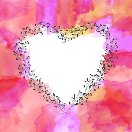Vector watercolor background. Heart. Floral romantic frame. Vintage background. Place for text. Invitation.のイラスト素材