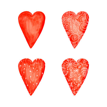 Set of Red heart. Watercolor vector backrgound.