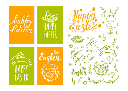 Set of vector Easter cards and hand drawn Easter elements.